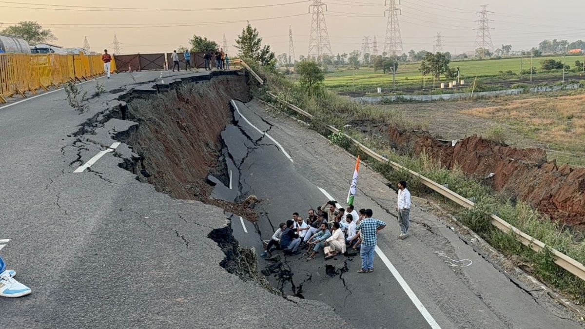 Major Road Collapse In Madhya Pradesh Leaves 30-Foot-Deep Crater