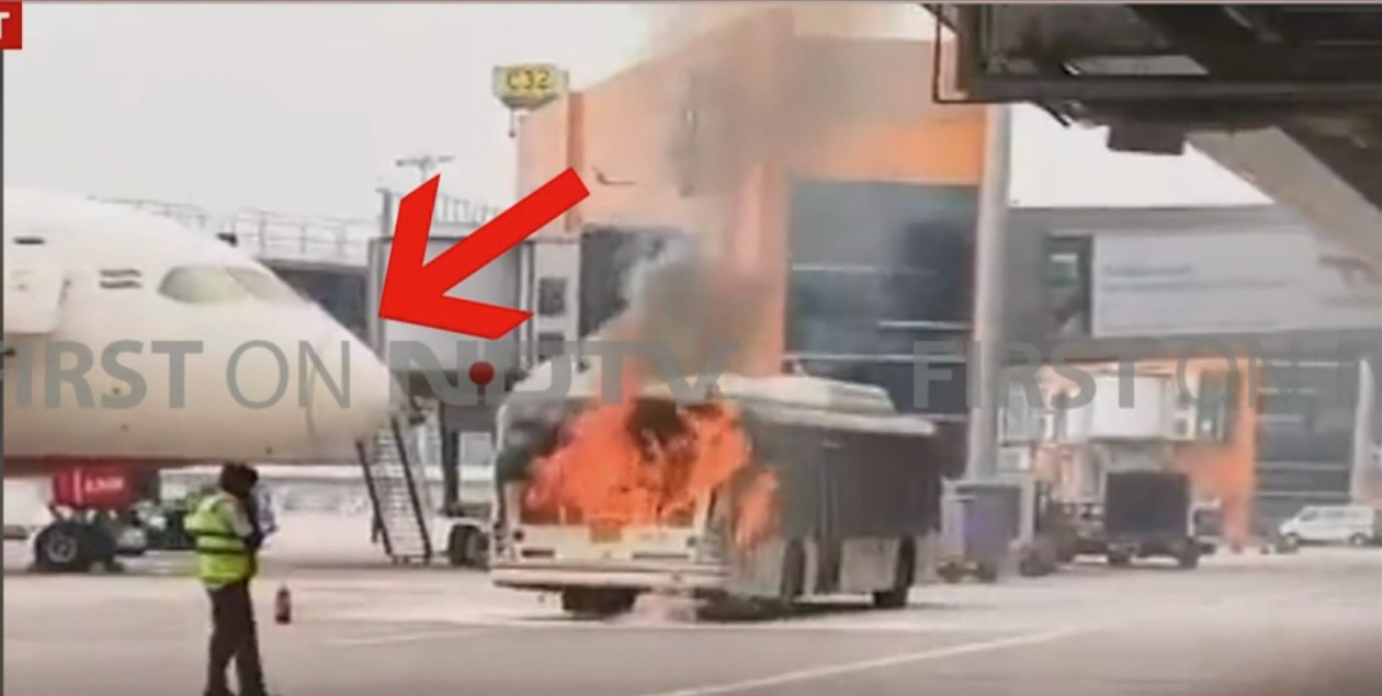 Video: Bus Metres Away From Air India Plane At Delhi Airport's T3 Catches Fire