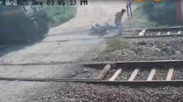 On Camera, UP Man Falls From Bike While Crossing Railway Tracks, Run Over By Train