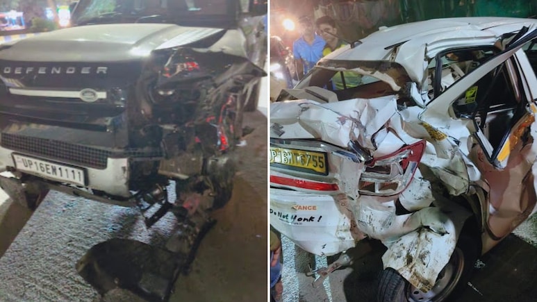 Speeding Land Rover Defender Rams 6 Cars Near Noida Mall, Causes Huge Wreck Speeding Land Rover Defender Rams 6 Cars Near Noida Mall, Causes Huge Wreck