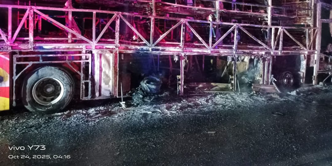 Highlights: Bengaluru-Bound Bus With 40 Onboard Catches Fire After Hitting Bike, 20 Dead