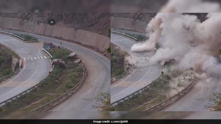 Watch: Controlled Blasts On Jammu-Srinagar Highway To Clear Boulders Watch: Controlled Blasts On Jammu-Srinagar Highway To Clear Boulders