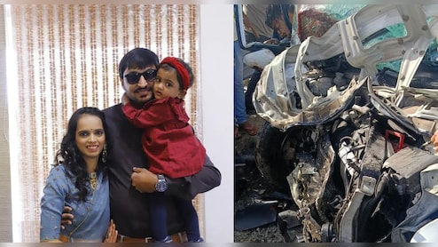 भारतमाला एक्सप्रेस-वे पर हादसा, कार के उड़े परखच्‍चे; पति-पत्नी और बच्ची की मौत