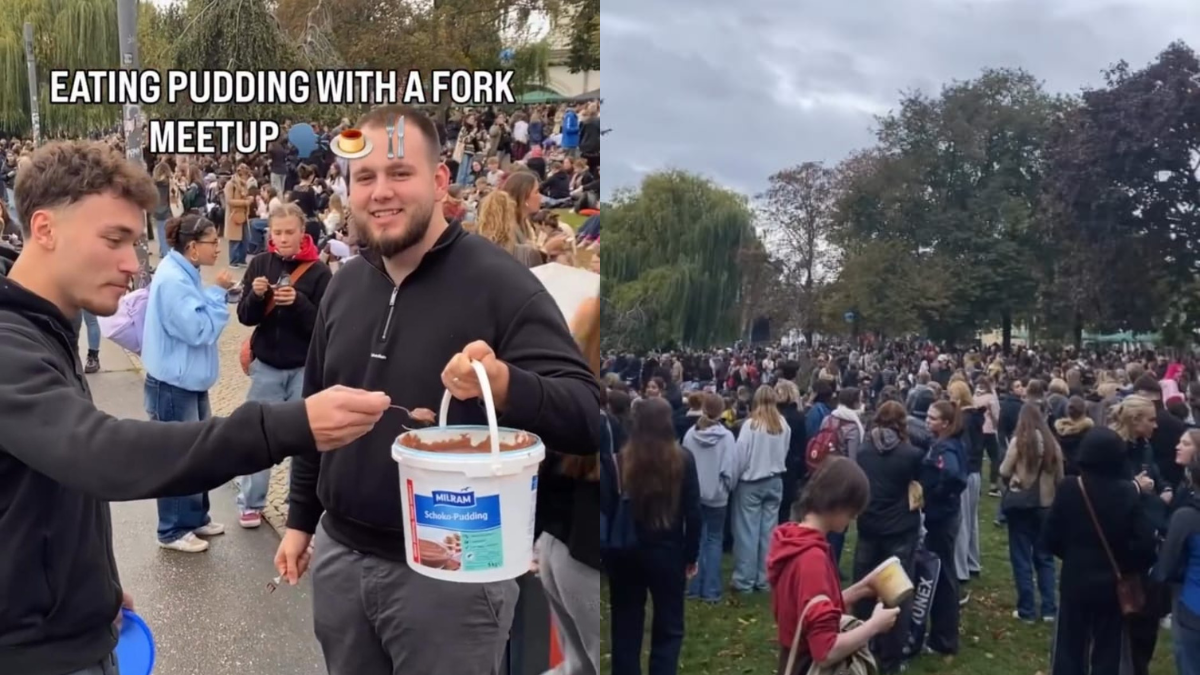 The Latest Social Media Trend Is A Public Gathering To Eat Pudding With A Fork