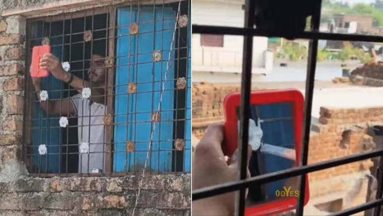 खिड़की के बाहर पेंट करने के लिए शख्स ने लगाया ऐसा तगड़ा जुगाड़, लोग बोले -भाई के दिमाग का तो जवाब नहीं!