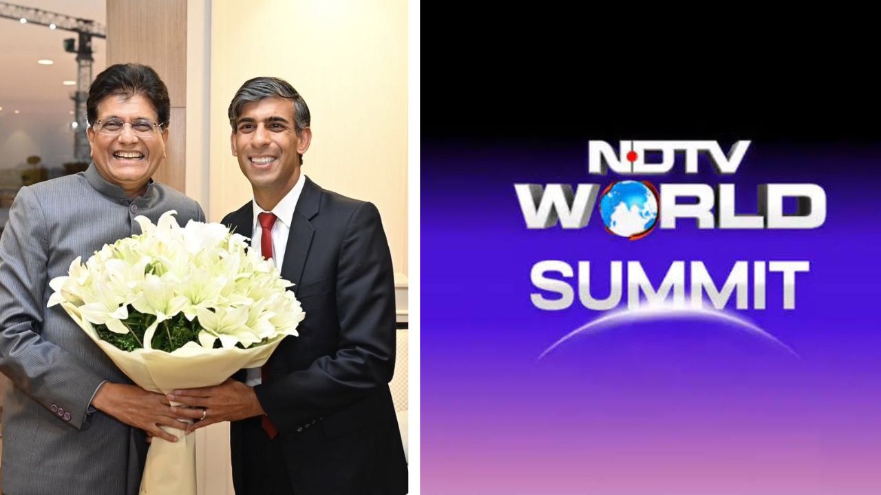 NDTV वर्ल्ड समिट के लिए भारत पहुंचे ऋषि सुनक से मिले पीयूष गोयल, आर्थिक साझेदारी बढ़ाने पर जताई खुशी