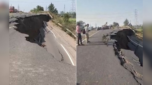 Bhopal Vidisha Highway: 20 फीट गहरे गड्ढे में तब्दील हुई सड़क; रेलवे ट्रैक के पास हुआ हादसा