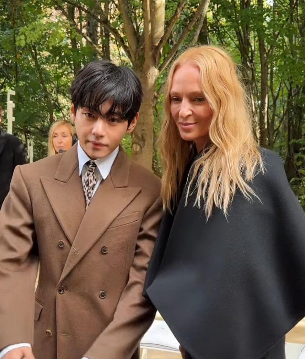 BTS' V Shines At Celine's Paris Fashion Week Show, Goes Viral For Heartwarming Gesture Towards Uma Thurman