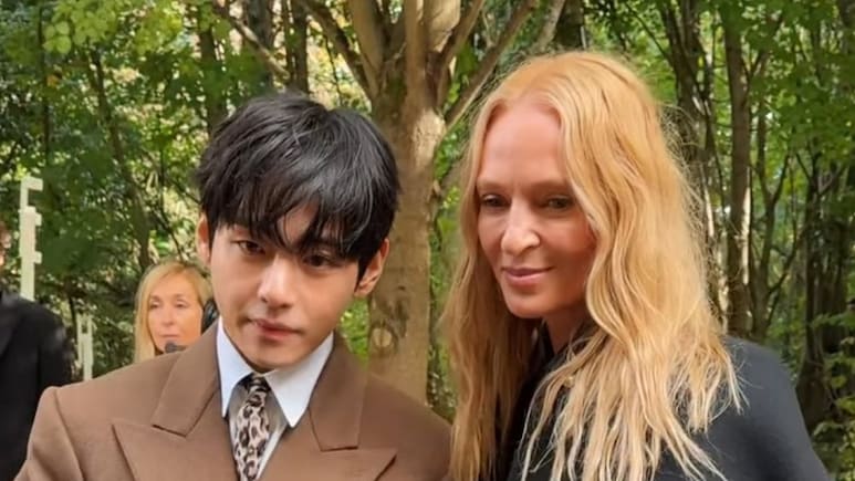BTS' V Shines At Celine's Paris Fashion Week Show, Goes Viral For Heartwarming Gesture Towards Uma Thurman BTS' V Shines At Celine's Paris Fashion Week Show, Goes Viral For Heartwarming Gesture Towards Uma Thurman
