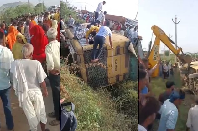 स्कूल बस को क्रेन से उठाते हुए स्कूल बस को क्रेन से उठाते हुए