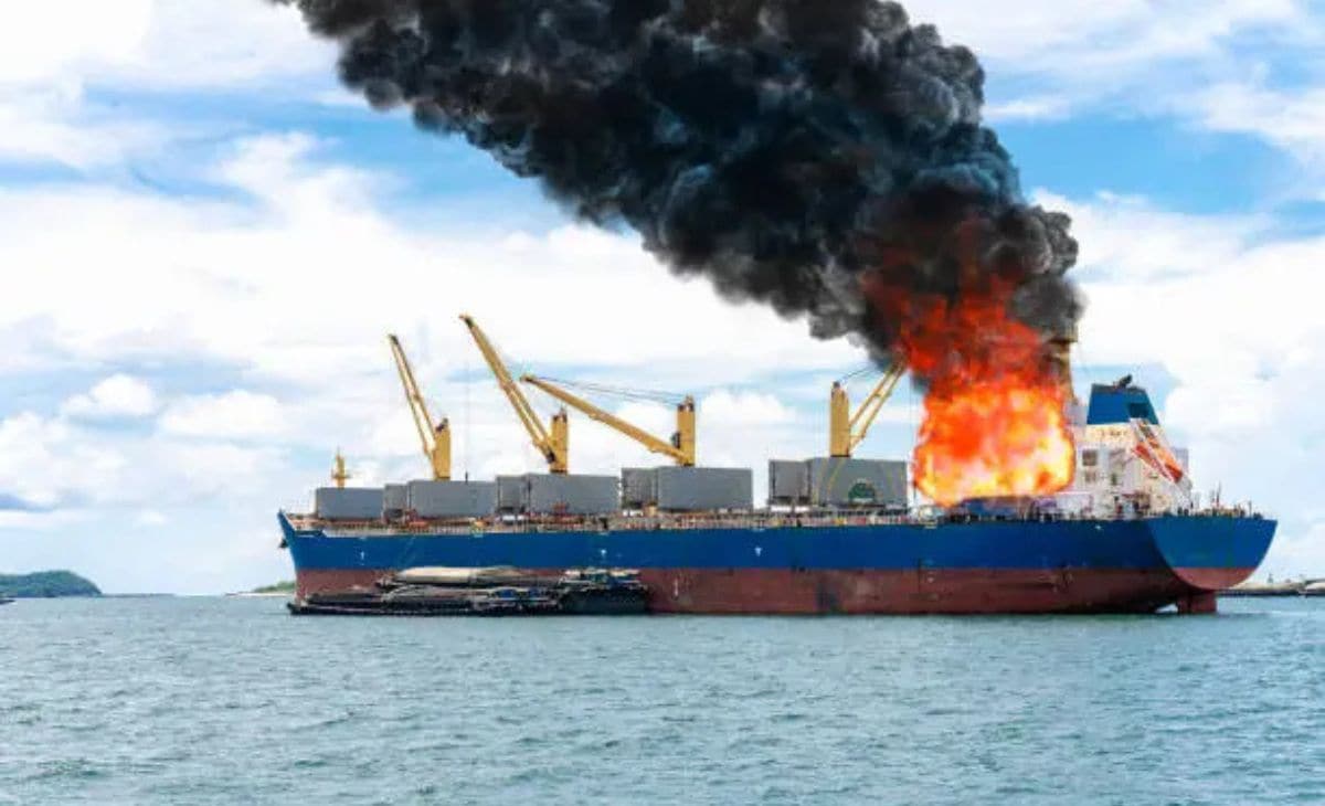 Burning Ship Loaded With Petroleum Gas Abandoned In Gulf Of Aden Off Yemen