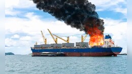 Burning Ship Loaded With Petroleum Gas Abandoned In Gulf Of Aden Off Yemen