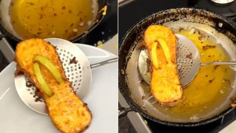 चप्पल को बेसन में लपेटकर बनाई पकौड़ी और खा गया! यूजर्स बोले- पेट से पहले दिमाग खराब हो गया क्या ? जानें सच्चाई चप्पल को बेसन में लपेटकर बनाई पकौड़ी और खा गया! यूजर्स बोले- पेट से पहले दिमाग खराब हो गया क्या ? जानें सच्चाई