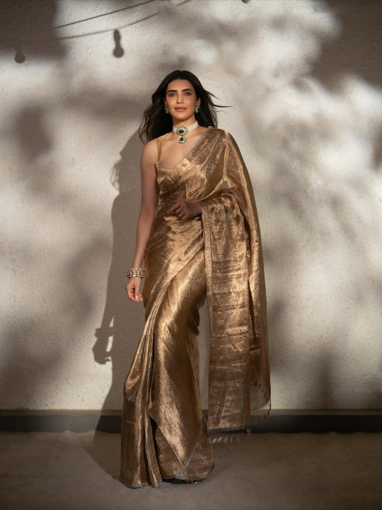 Karishma Tanna Stuns in a Golden Silk Saree