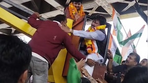 Video: BJP MP Rides Crane To Garland Statue, Slaps Operator After It Jolts
