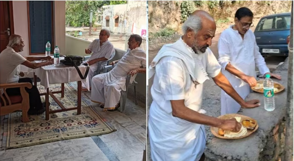 आध्यात्मिक यात्रा पर निकले रजनीकांत, गंगा तट पर किया ध्यान, सड़क किनारे पत्तल पर खाया खाना