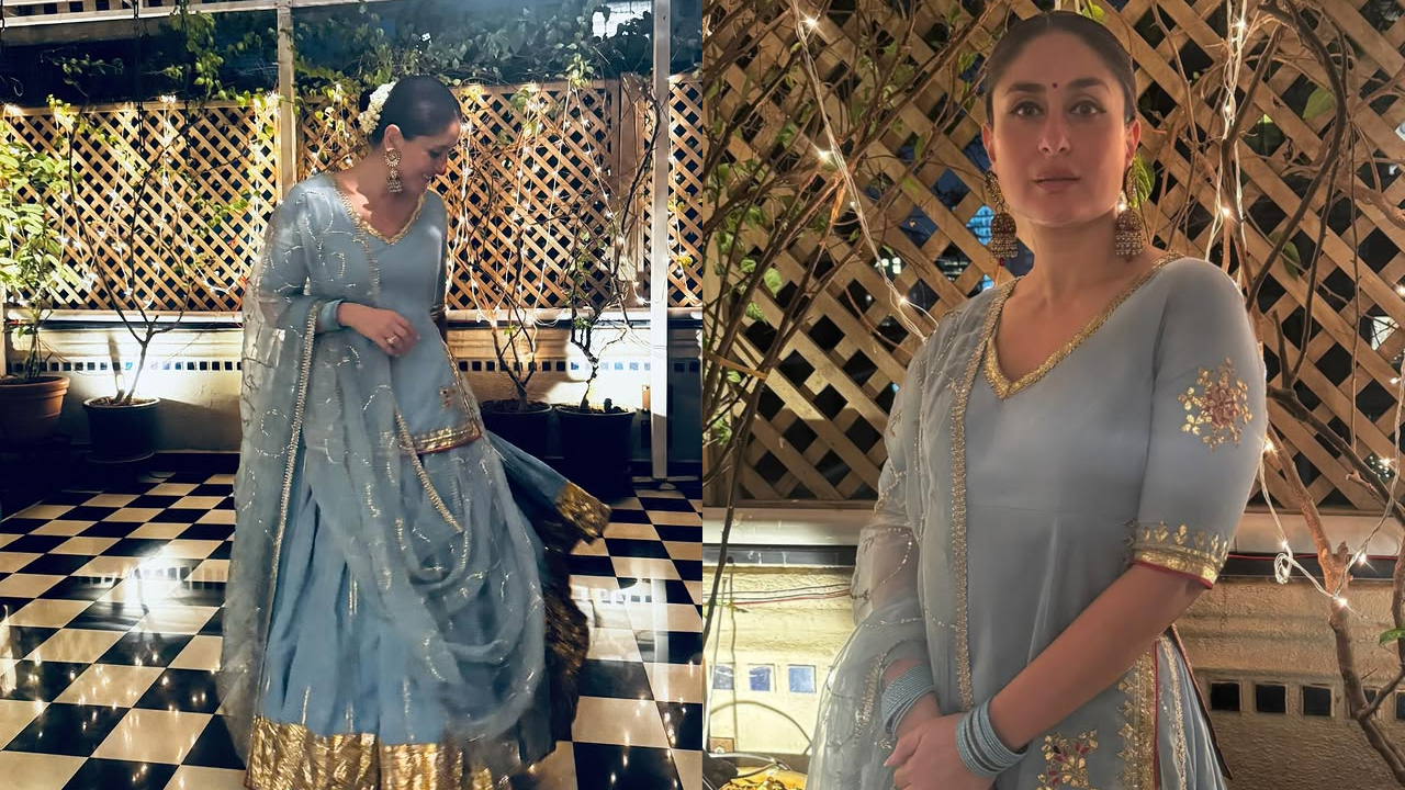 Kareena Kapoor Khan's Powder Blue <i>Lehenga</i> Adds A Hint Of Sparkle To Diwali Glamour