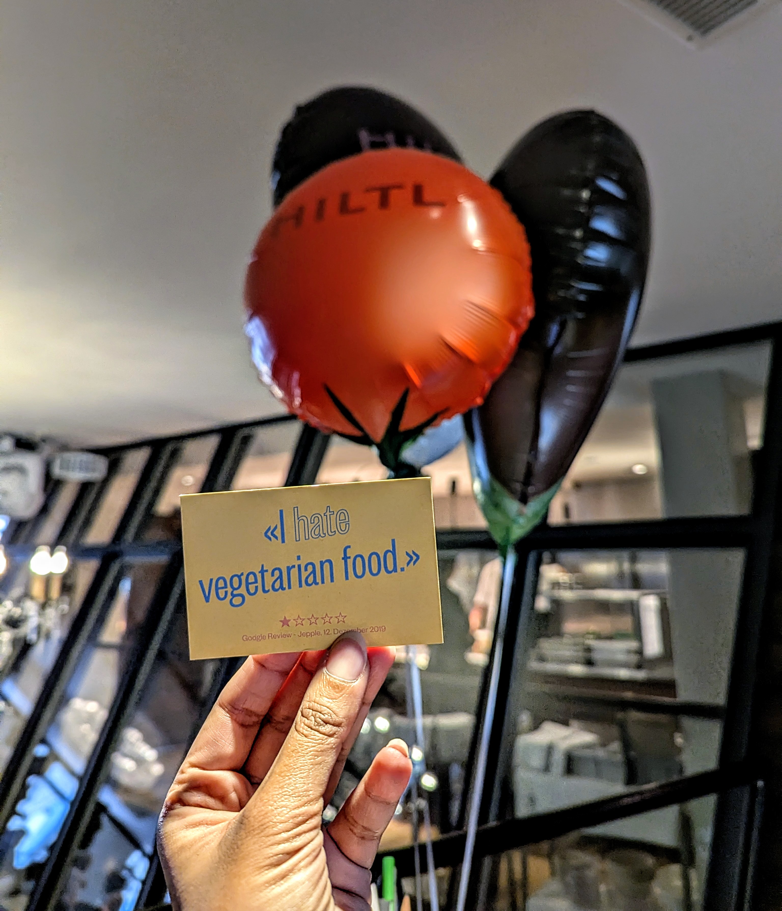 "I hate vegetarian food" at Hiltl Zurich. Photo: Author "I hate vegetarian food" at Hiltl Zurich. Photo: Author