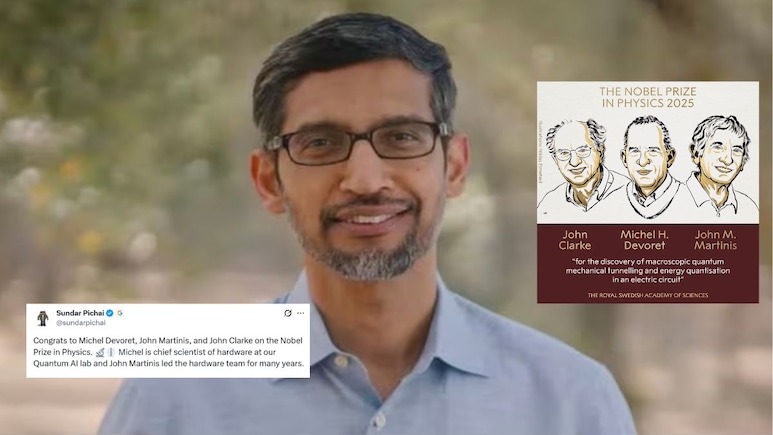 Sundar Pichai Reacts To Google Scientists' 2025 Nobel Prize Win In Physics, Says "Feeling Lucky" Sundar Pichai Reacts To Google Scientists' 2025 Nobel Prize Win In Physics, Says "Feeling Lucky"