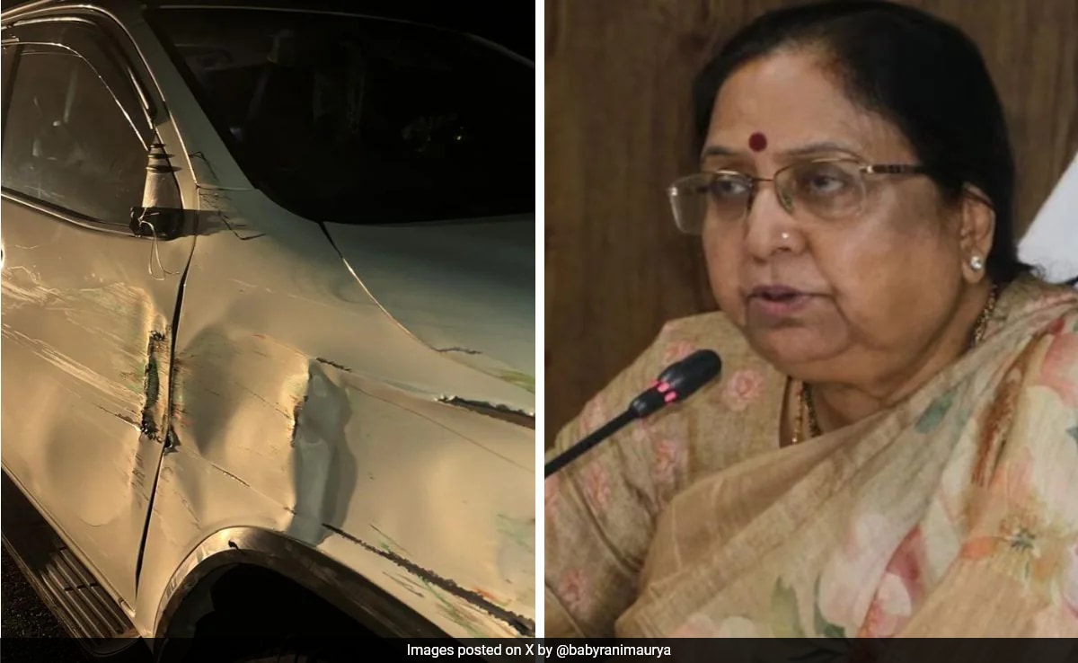 UP Minister Narrowly Escapes Accident As Truck's Tyre Bursts, Hits Her Car
