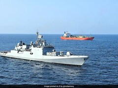 Pics: INS Trikand Carries Out Firefighting Operation Off Djibouti Coast