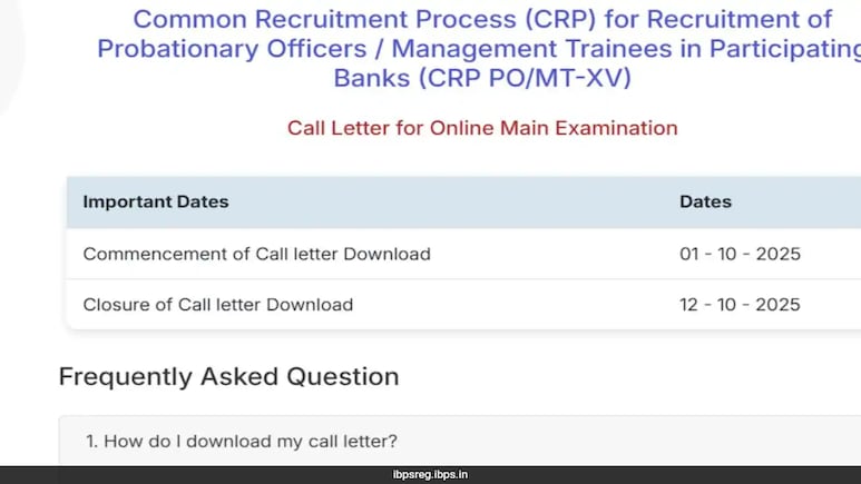 IBPS PO Mains 2025 Admit Card Out, Here's How To Download, Exam On October 12 IBPS PO Mains 2025 Admit Card Out, Here's How To Download, Exam On October 12