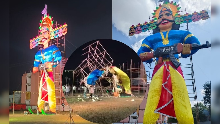 ब्रह्मोस चलने से पहले ही AK-47 लिए खड़ा रावण हुआ धाराशायी, उज्जैन में Ravan दहन में लगेगी देर