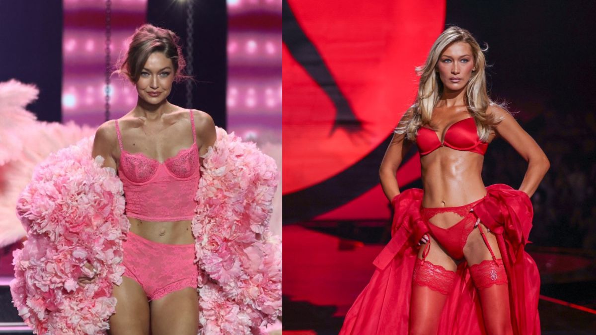 In Barbie Pink And Red, Sisters Gigi And Bella Hadid Light Up Victoria's Secret Show In New York