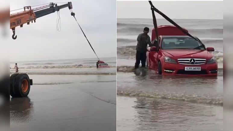 Reel Turns Real Trouble: Mercedes Stuck On Gujarat Beach, Case Filed Reel Turns Real Trouble: Mercedes Stuck On Gujarat Beach, Case Filed