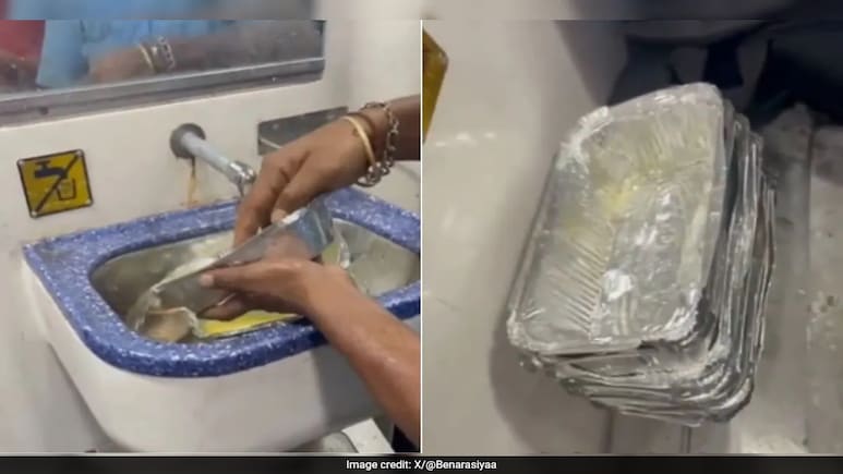 Shocking Video Shows Disposable Containers Being Washed On Train For Reuse, Railways Reacts Shocking Video Shows Disposable Containers Being Washed On Train For Reuse, Railways Reacts
