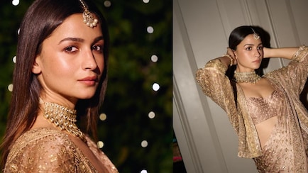 Alia Channels Vintage Glamour In A Rose-Gold Archival Saree For Diwali