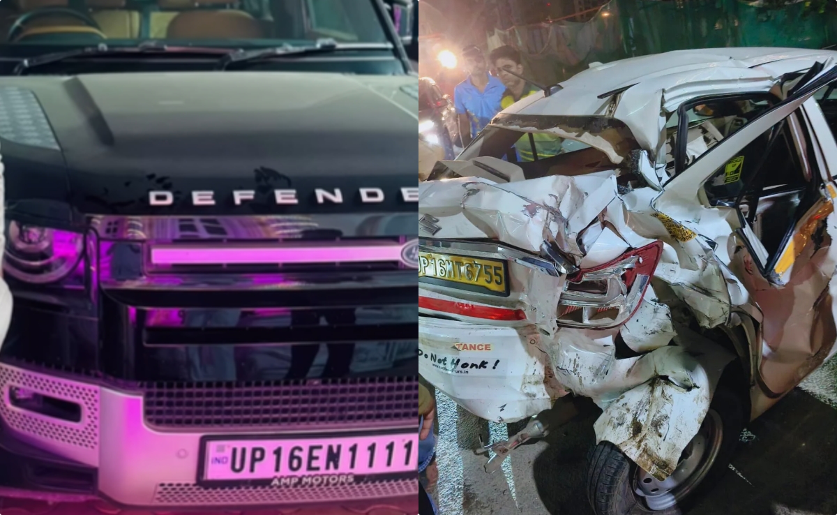नोएडा में '1111' VVIP नंबर वाली डिफेंडर कार का कहर, एक साथ 6 गाड़ियों को मारी टक्कर