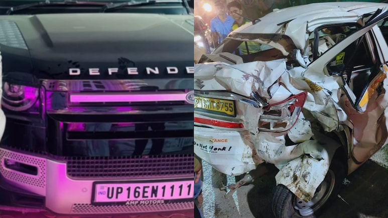 नोएडा में '1111' VVIP नंबर वाली डिफेंडर कार का कहर, एक साथ 6 गाड़ियों को मारी टक्कर