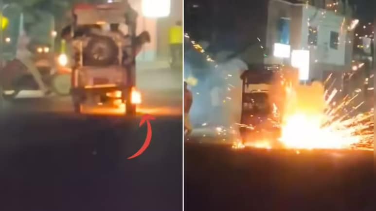 बीच सड़क पर शख्स ने जलाया स्काई शॉट पटाखा, तभी आ गया टिर्री वाला, कैमरे में कैद हुआ डरवाना मंजर बीच सड़क पर शख्स ने जलाया स्काई शॉट पटाखा, तभी आ गया टिर्री वाला, कैमरे में कैद हुआ डरवाना मंजर