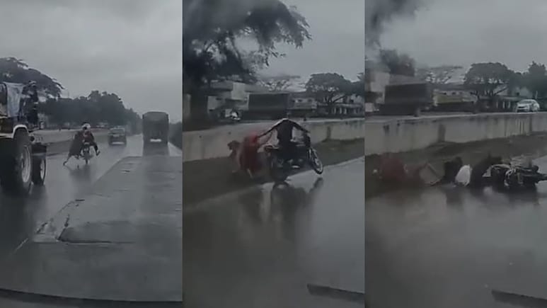 हाईवे पर गड्ढा, बाल-बाल बची बाइक सवार की जान, हादसा का वीडियो देख आप भी रह जाएंगे हैरान हाईवे पर गड्ढा, बाल-बाल बची बाइक सवार की जान, हादसा का वीडियो देख आप भी रह जाएंगे हैरान