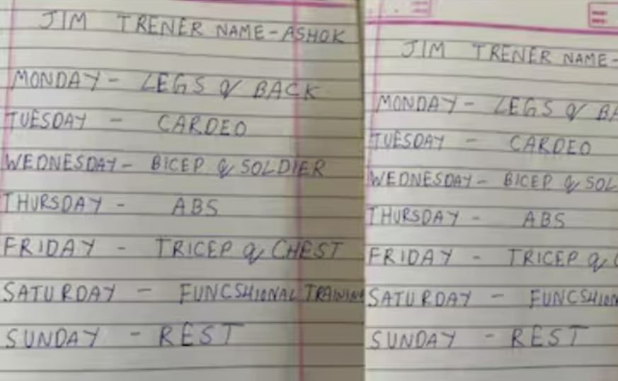 Gym ट्रेनर ने लिखी ऐसी ट्रेनिंग रूटीन...पढ़कर लोगों का हंस-हंसकर हुआ बुरा हाल