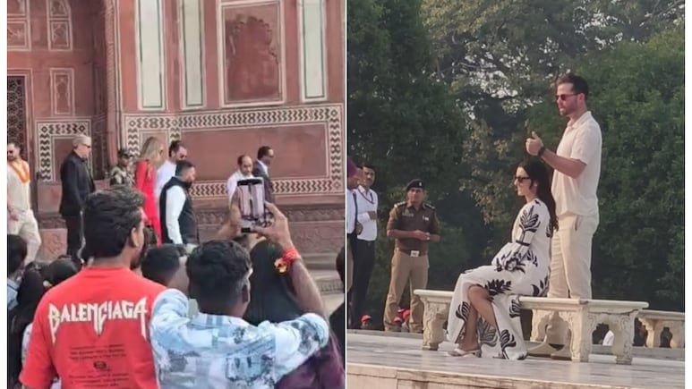 डोनाल्ड ट्रंप के बेटे ने पत्नी संग किया ताजमहल का दीदार, डायना बेंच पर शानदार फोटो भी खिंचवाई