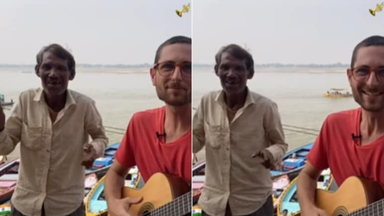 वाराणसी घाट पर विदेशी गिटारिस्ट बजा रहा था धुन, तभी देसी शख्स ने शुरु कर दिया स्वैगर डांस, लोगों को आ गया मज़ा
