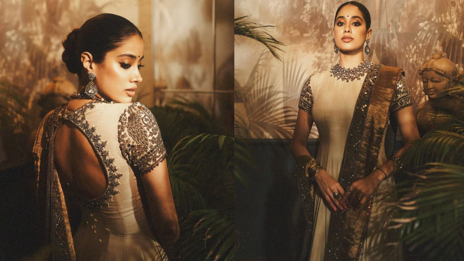 Janhvi Kapoor Walks The Festive Path Fashionably In A Beautiful Muted Gold Anarkali