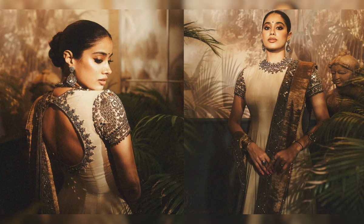 green emerald velvet dress Golden Embellished Lehenga Set AS SEEN ON Janhvi Kapoor main image 0