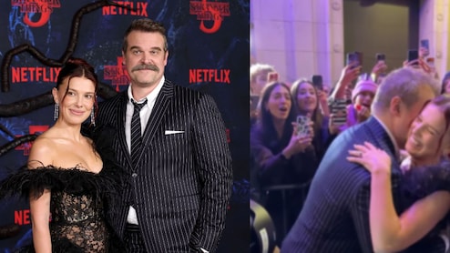 Amid Reports Of "Harassment", Millie Bobby Brown Hugs Stranger Things Co-Star David Harbour On Red Carpet