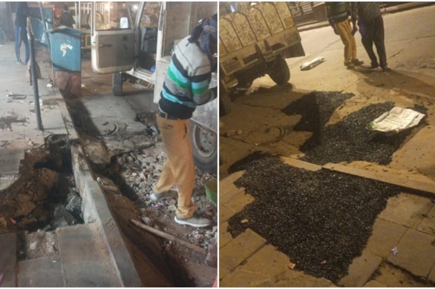 हवा महल के समाने हुए गड्ढे को नगर निगम ने रातोंरात भरवा दिया है.