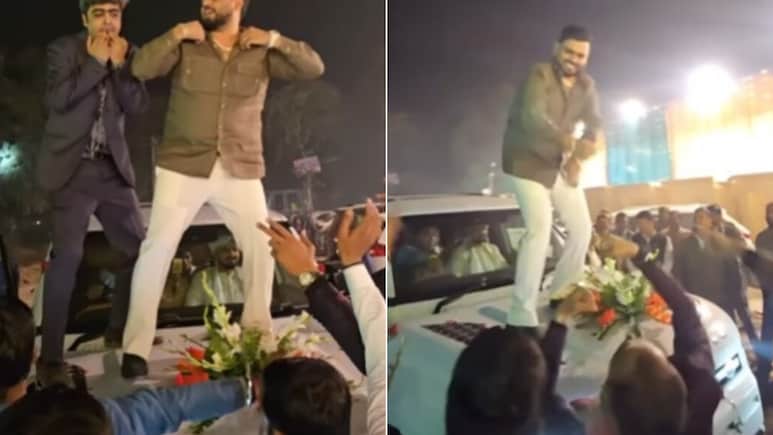 दूल्हे की कार पर चढ़कर दोस्तों ने पवन सिंह के गाने पर किया भोजपुरिया डांस, यूजर्स बोले- गर्दा उड़ा दिए भाई