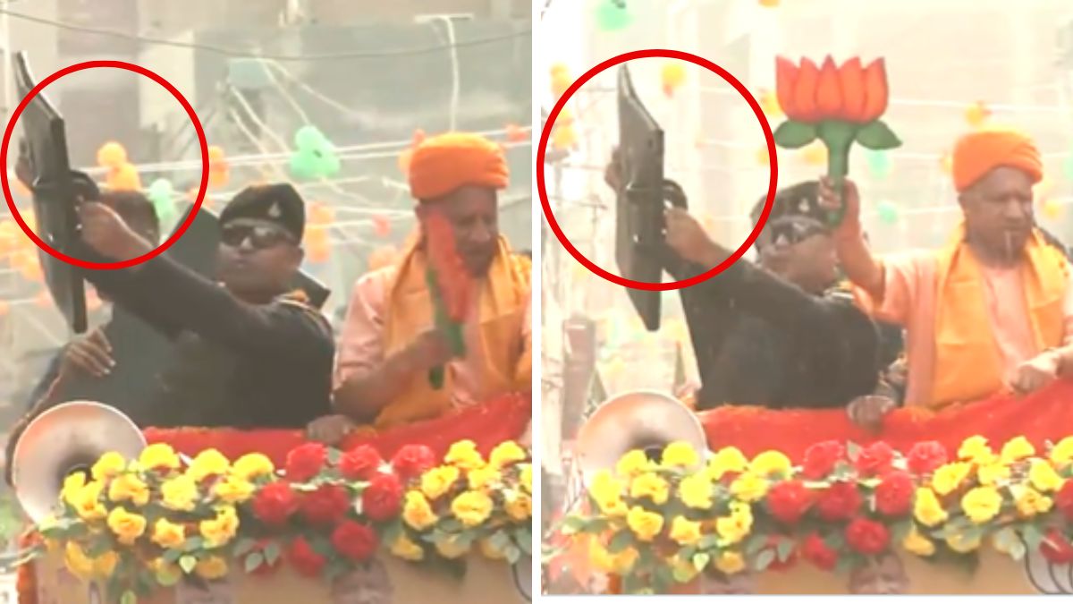 दरभंगा के रोड शो में योगी का 'कवच', कमांडो के हाथ में ये कौन सी चीज?