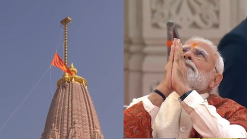 राम मंदिर के शिखर पर फहरी धर्म ध्वजा, पीएम मोदी बोले- गुलामी की मानसिकता ने रामत्व को नकारा