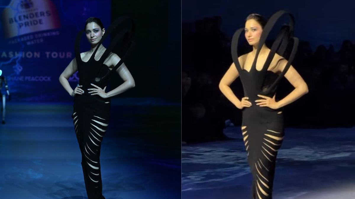 Tamannaah Brings Futuristic Drama To The Ramp In An All-Black Falguni Shane Peacock Gown