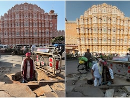 जयपुर: 'सेल्फी प्वाइंट' बना हवामहल के सामने का गड्ढा, तस्वीरें वायरल होते ही हरकत में आया नगर निगम