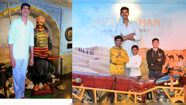 जयपुर भ्रमण करने आया 8.2 फ‍ीट लंबा पर्यटक, महाराणा प्रताप की प्रतिमा देखकर प्रभावित 