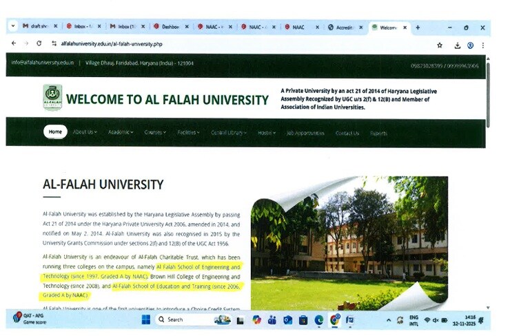 Al-Falah University Faces NAAC Scrutiny Following Delhi Blast Links and Expired Accreditation Claims