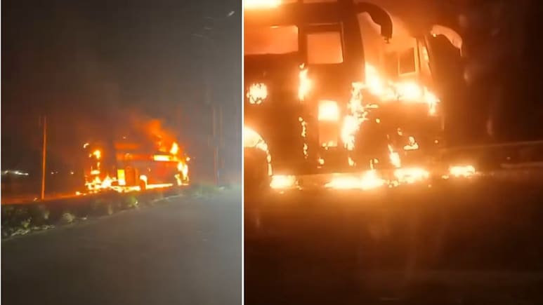 MP Bus Fire: गुड़गांव से पन्ना जा रही यात्री बस में लगी आग, जलकर खाक हो गई पूरी बस, 45 यात्री थे सवार 